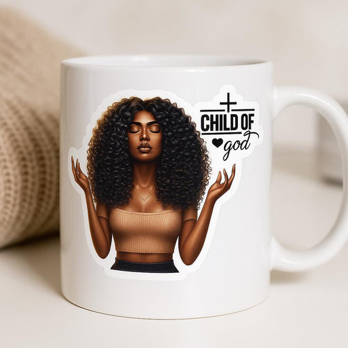 Child of God Sticker | Faith-Based Black Woman Art | Christian Encouragement | Inspirational Bible Verse Sticker