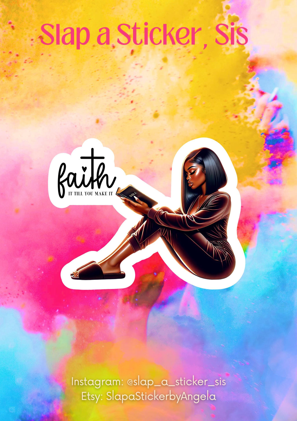 Faith It Till You Make It Sticker | Christian Inspirational Sticker | Black Woman Faith Art | Bible Verse Decal