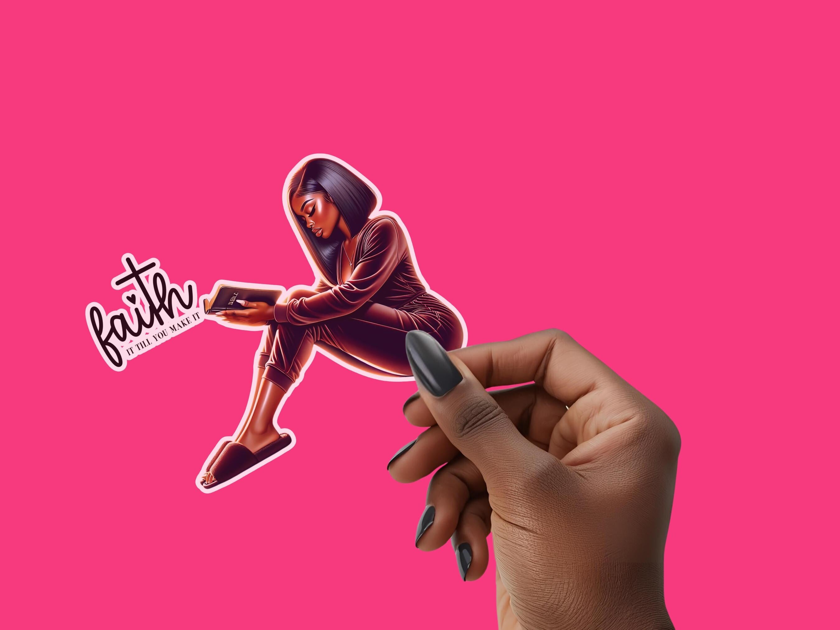 Faith It Till You Make It Sticker | Christian Inspirational Sticker | Black Woman Faith Art | Bible Verse Decal