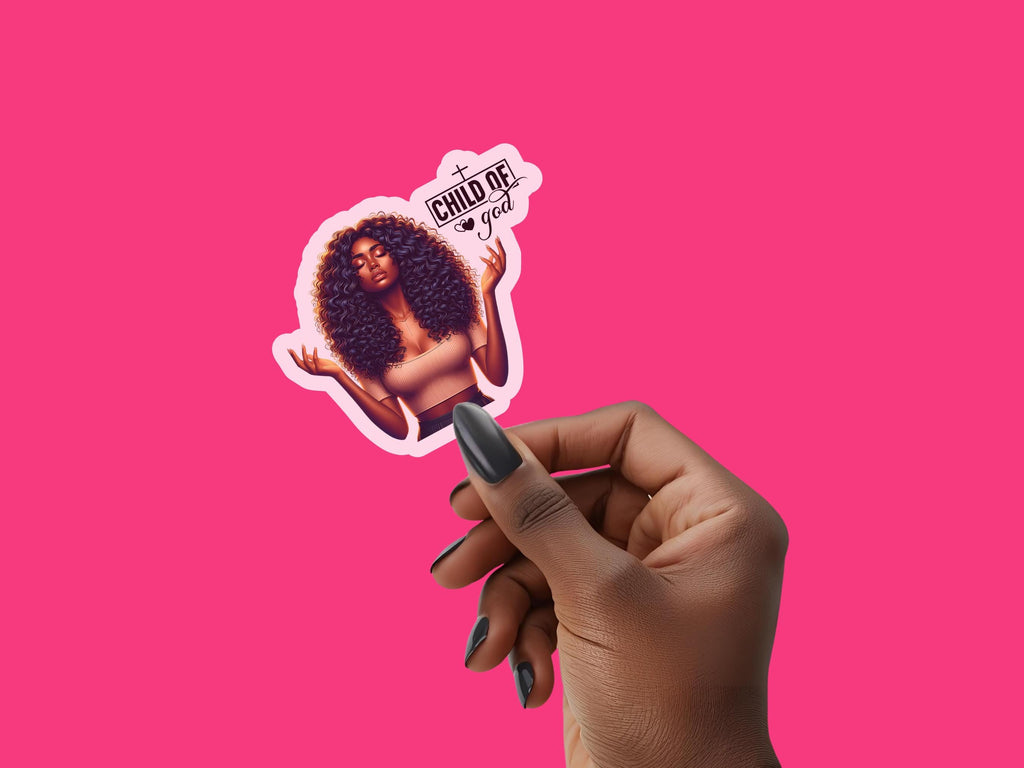 Child of God Sticker | Faith-Based Black Woman Art | Christian Encouragement | Inspirational Bible Verse Sticker