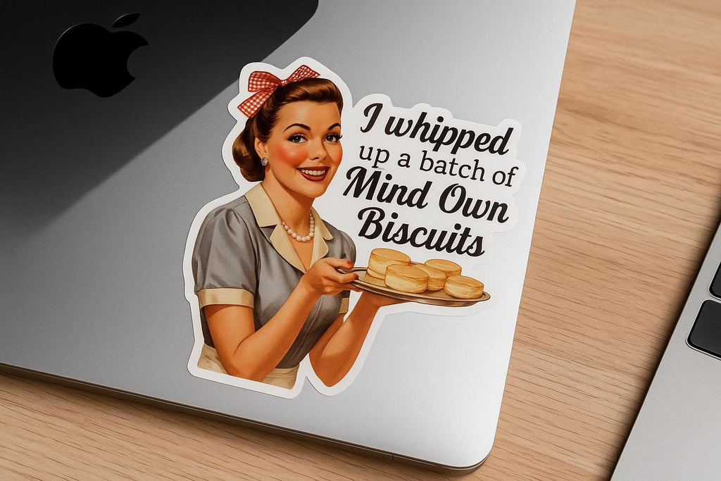 Mind Your Own Biscuits Sticker: Funny Retro Kitchen Humor