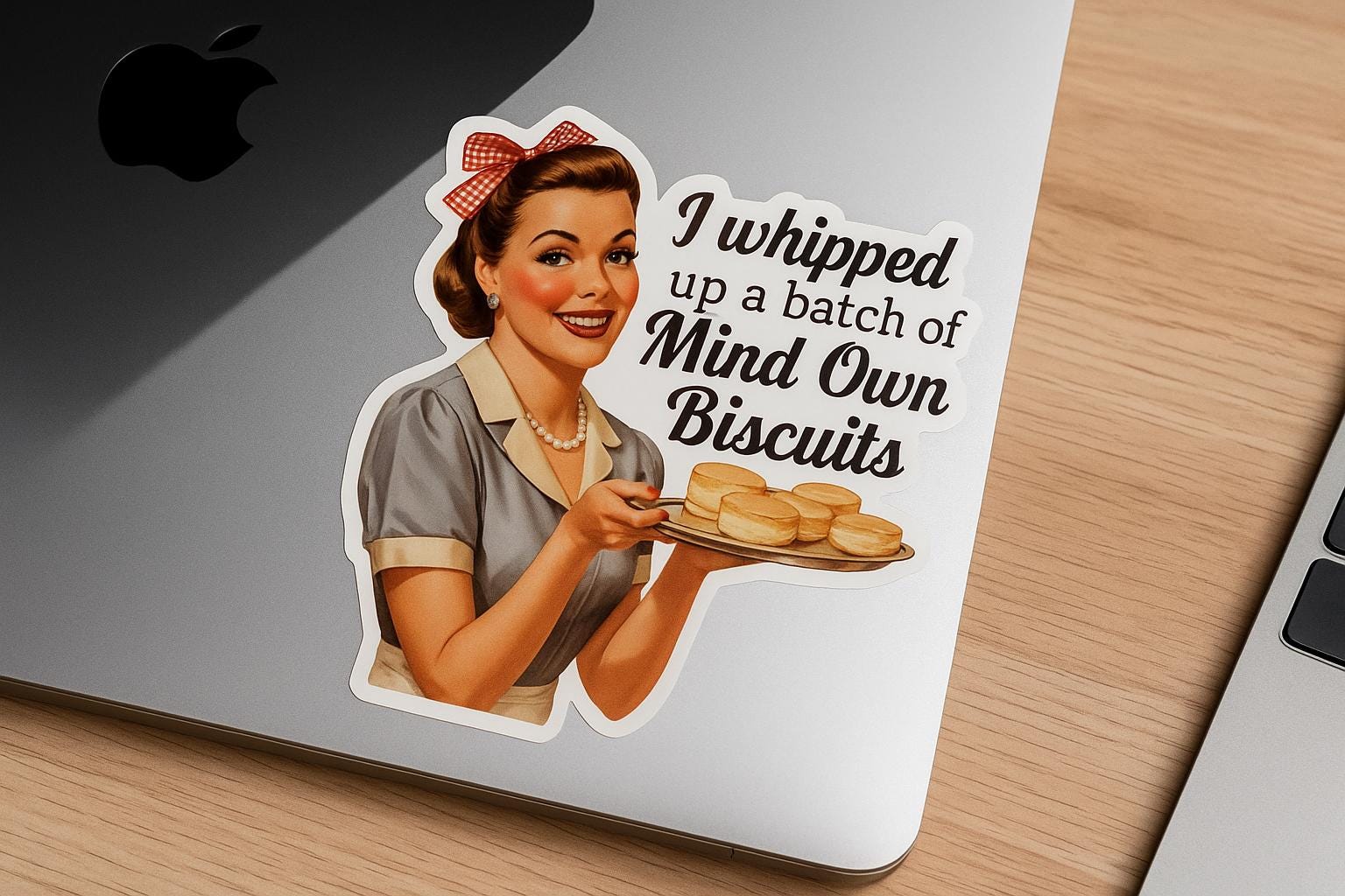 Mind Your Own Biscuits Sticker: Funny Retro Kitchen Humor