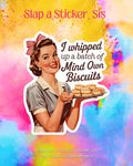 Mind Your Own Biscuits Sticker: Funny Retro Kitchen Humor