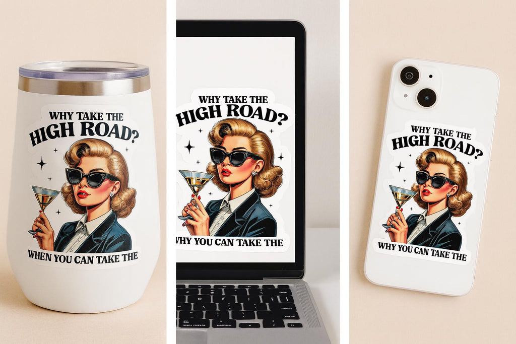 Funny Retro "Psycho-Path" Sticker - Glamorous Woman with Martini