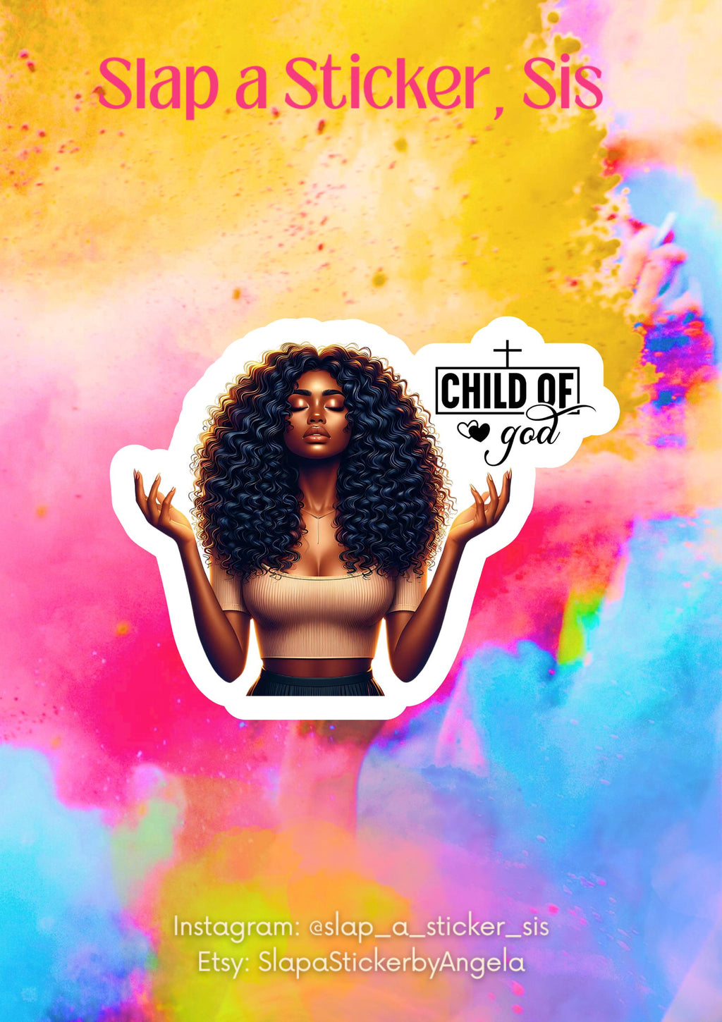 Child of God Sticker | Faith-Based Black Woman Art | Christian Encouragement | Inspirational Bible Verse Sticker